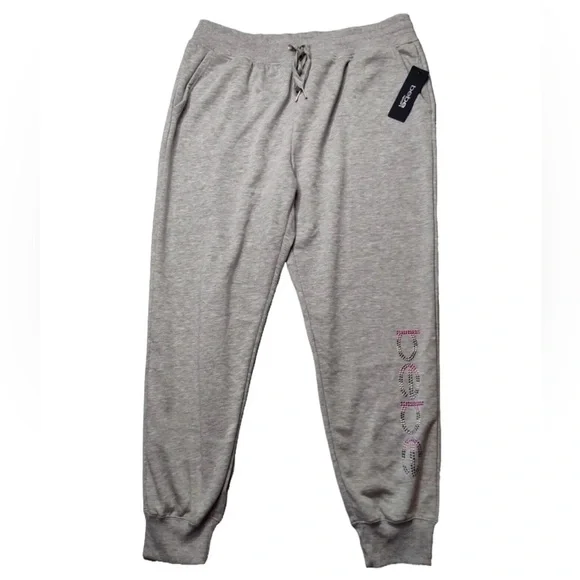 BEBE SPORT Women Nailhead Studded LOGO Joggers Sweat Pants in Heather Grey Nwt - Picture 3 of 11